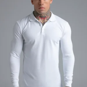 White LS Button Polo