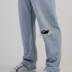 Washed Light Blue Distressed Loose Fit Jeans