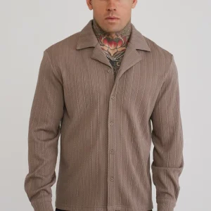 Brown LS Textured Shirt
