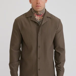 Brown LS Plisse Shirt