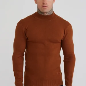 Burnt Orange LS High Neck Knitted Sweater