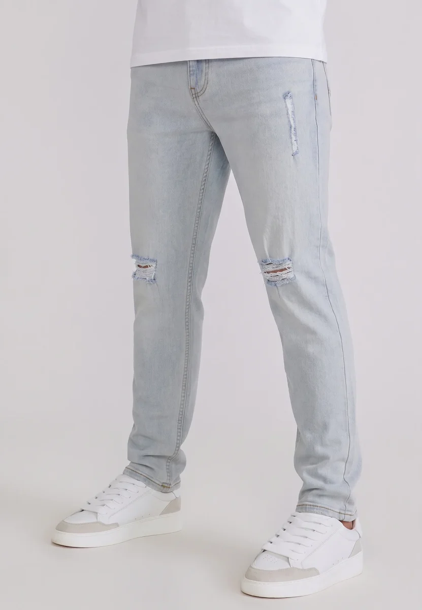 Washed Light Blue Distressed Slim Fit Jeans - Image 2