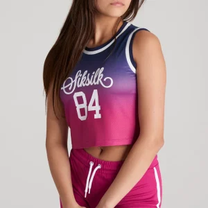 SikSilk Mesh Basketball Crop Vest - Navy & Pink