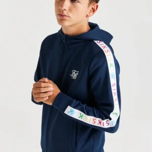 SikSilk Rainbow Zip Through Hoodie - Navy