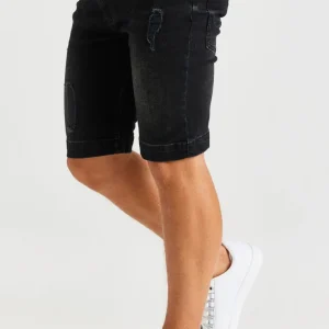 Boys Black Distressed Denim Short