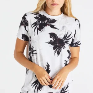 SikSilk Retro Fire Print T-Shirt Dress - Ecru