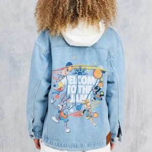 Space Jam X SikSilk Oversized Denim Jacket - Light Blue