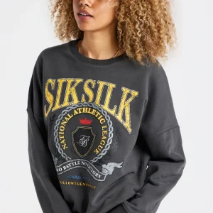 SikSilk Varsity Oversize Sweatshirt - Washed Grey