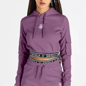 SikSilk Cargo Cropped Hoodie - Pink
