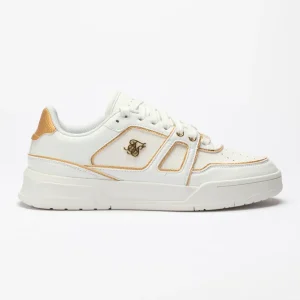 White And Gold Trimmed Low Top Court Trainer