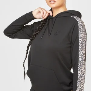 Black Leopard Print Panelled Hoodie