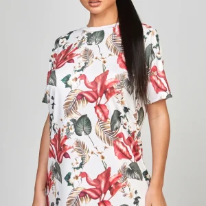 Multi Retro Tropics Print T-Shirt Dress